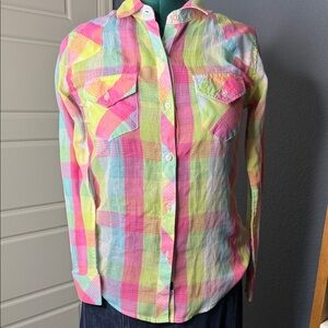 Rails Multicolor Plaid Shirt Women’s S Pink Yellow Green Lightweight Button Down